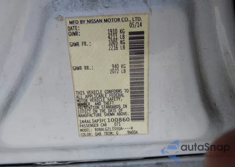 2015 Nissan Altima 2.5 S z USA, uszkodzony, nr VIN 1N4AL3AP3FC100860